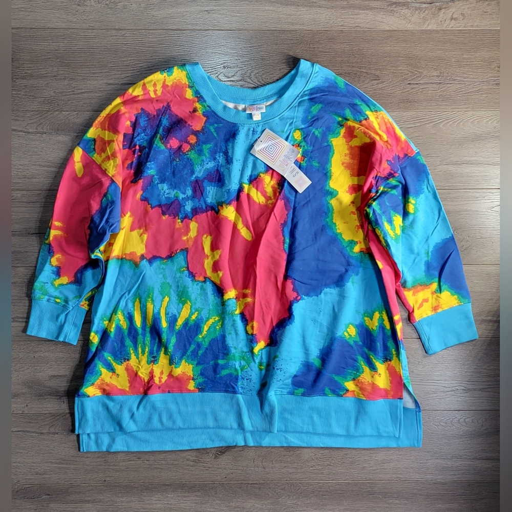 Lularoe Women's Tie-dye Cotton Shirt Size:3XL Color: Blue